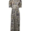 Ba&sh - Beige w/ Navy & Yellow Floral Paisley Print Tiered Maxi Dress Sz M
