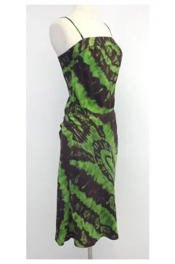BCBG - Green & Brown Print Silk Dress Sz XS