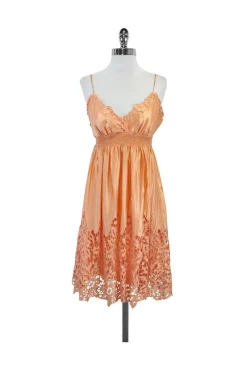 BCBG - Peach Silk Eyelet Spaghetti Strap Dress Sz S