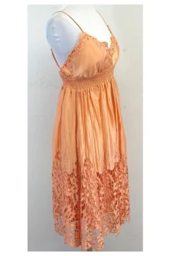 BCBG - Peach Silk Eyelet Spaghetti Strap Dress Sz S
