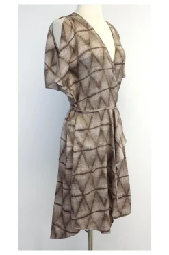 BCBG - Taupe Print Short Sleeve Wrap Dress Sz XS