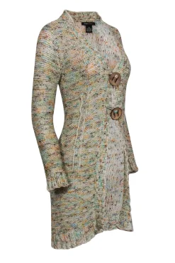 BCBG Max Azaria - Ivory, Green, Ornage, & Brown Mix Cardigan Sz M