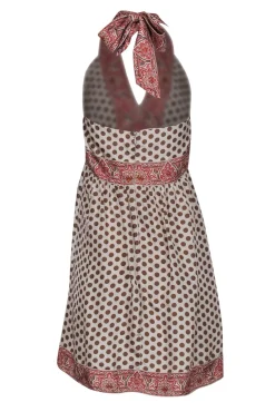 BCBG Max Azria - Beige & Brown Polka Dot Print Halter Dress Sz 12