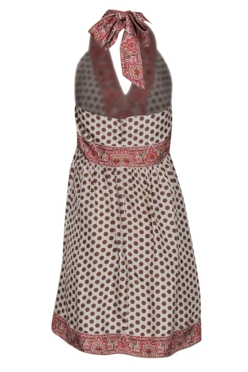 BCBG Max Azria - Beige & Brown Polka Dot Print Halter Dress Sz 12