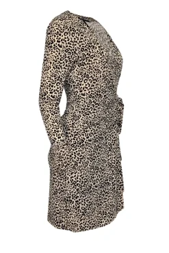 BCBG Max Azria - Beige, Tan, & Black Leopard Print Long Sleeve Wrap Dress Sz M
