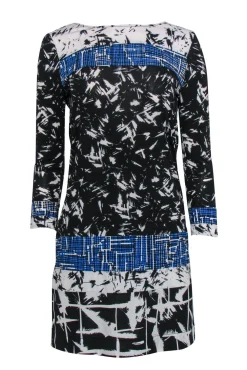 BCBG Max Azria - Black & Blue Abstract Print Silk Dress Sz XS