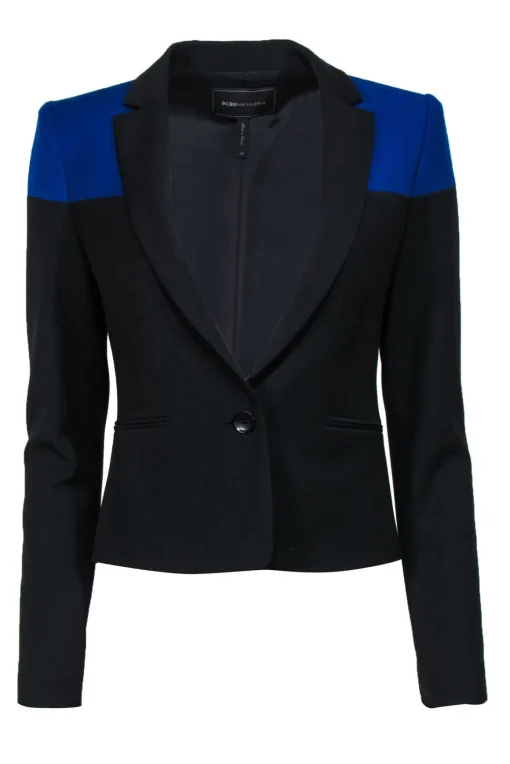 BCBG Max Azria - Black & Blue Fitted Cropped Blazer Sz XS