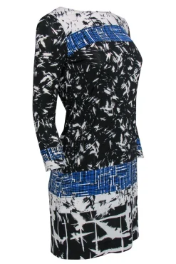 BCBG Max Azria - Black & Blue Abstract Print Silk Dress Sz XS