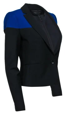 BCBG Max Azria - Black & Blue Fitted Cropped Blazer Sz XS