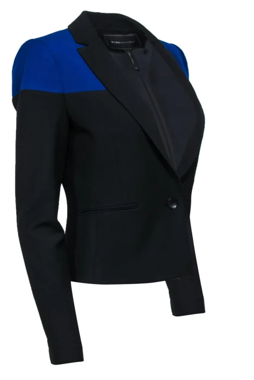 BCBG Max Azria - Black & Blue Fitted Cropped Blazer Sz XS