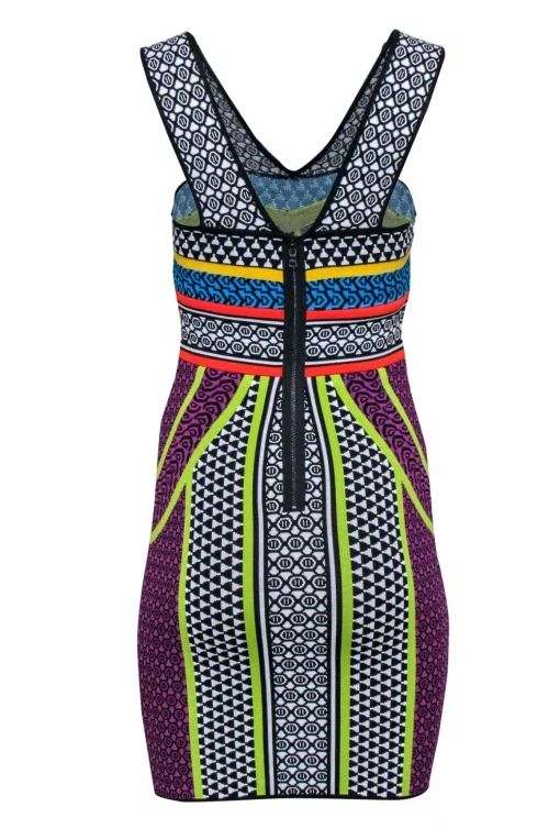 BCBG Max Azria - Black & Multi Color Print Bodycon Dress Sz S