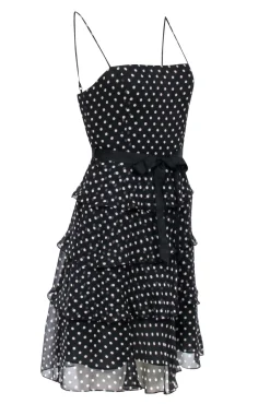 BCBG Max Azria - Black & Tan Polka Dot Tiered Dress Sz XS