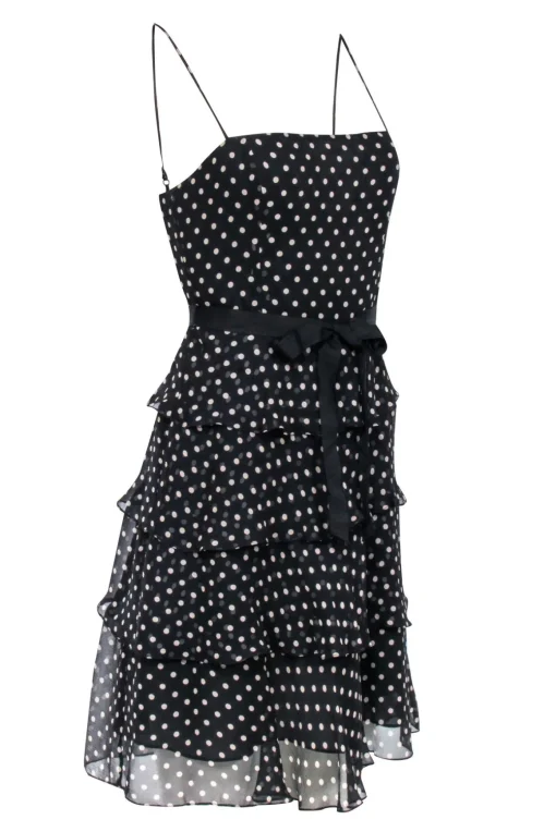 BCBG Max Azria - Black & Tan Polka Dot Tiered Dress Sz XS