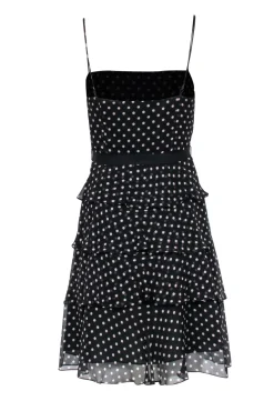 BCBG Max Azria - Black & Tan Polka Dot Tiered Dress Sz XS