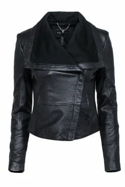 BCBG Max Azria - Black Leather Cropped Moto Jacket Sz XS