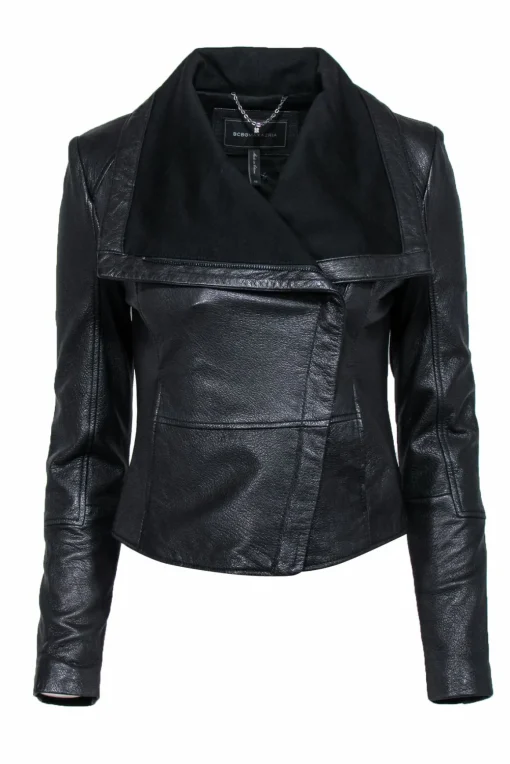 BCBG Max Azria - Black Leather Cropped Moto Jacket Sz XS