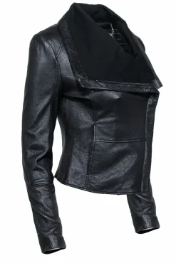 BCBG Max Azria - Black Leather Cropped Moto Jacket Sz XS