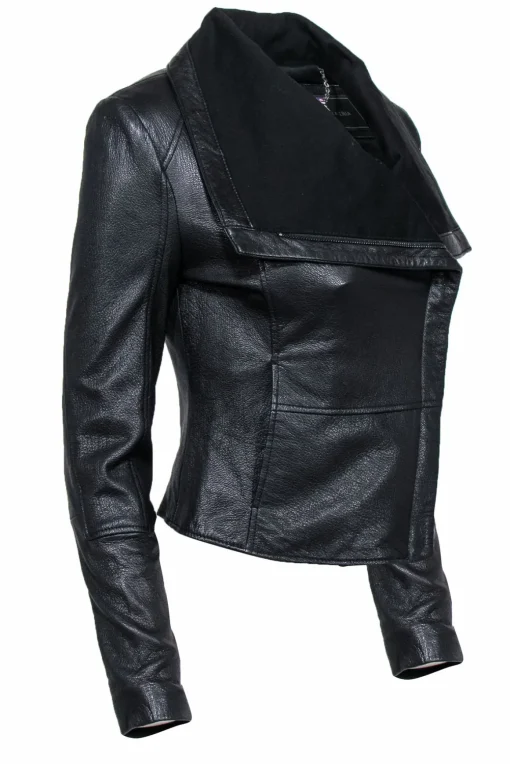 BCBG Max Azria - Black Leather Cropped Moto Jacket Sz XS