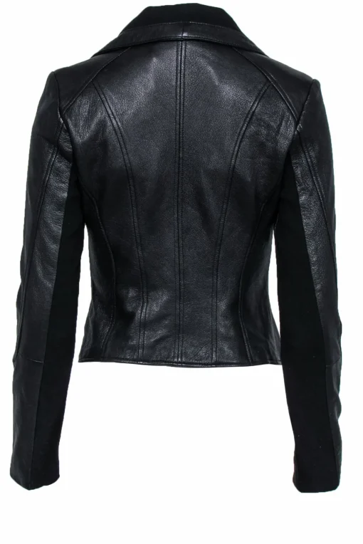BCBG Max Azria - Black Leather Cropped Moto Jacket Sz XS