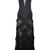 BCBG Max Azria - Black Ruffled Lace Sleeveless Formal Dress Sz 2
