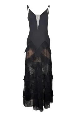BCBG Max Azria - Black Ruffled Lace Sleeveless Formal Dress Sz 2