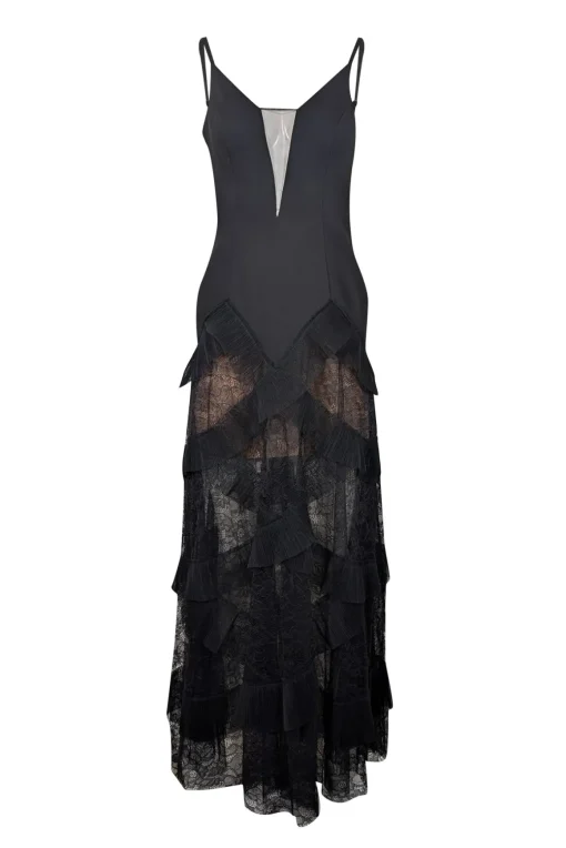 BCBG Max Azria - Black Ruffled Lace Sleeveless Formal Dress Sz 2