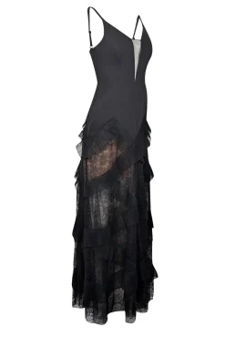 BCBG Max Azria - Black Ruffled Lace Sleeveless Formal Dress Sz 2