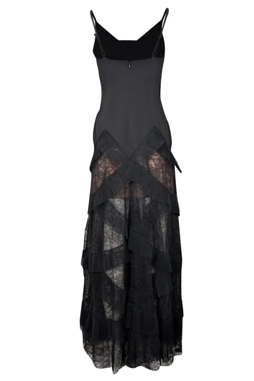 BCBG Max Azria - Black Ruffled Lace Sleeveless Formal Dress Sz 2