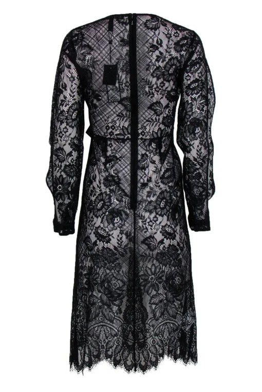 BCBG Max Azria - Black Sheer Lace Midi Dress w/ Knotted Waist Sz 2