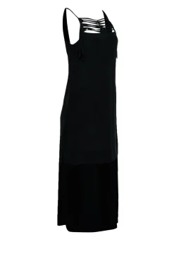 BCBG Max Azria - Black Silk High-Low Dress w/ Cutout & Scoop Back Sz XXS