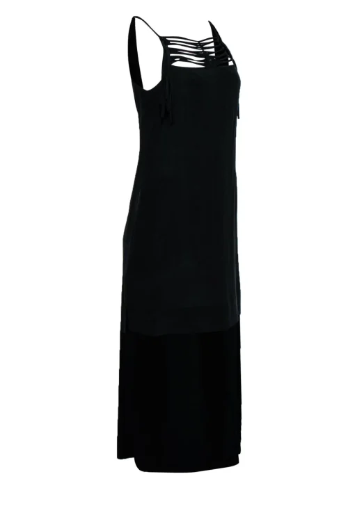 BCBG Max Azria - Black Silk High-Low Dress w/ Cutout & Scoop Back Sz XXS