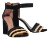 BCBG Max Azria - Black Suede Open Toe Heels w/ Wicker Fringe Sz 7.5