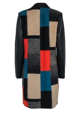 BCBG Max Azria - Black, Teal, & Orange Color Block Print Coat Sz S