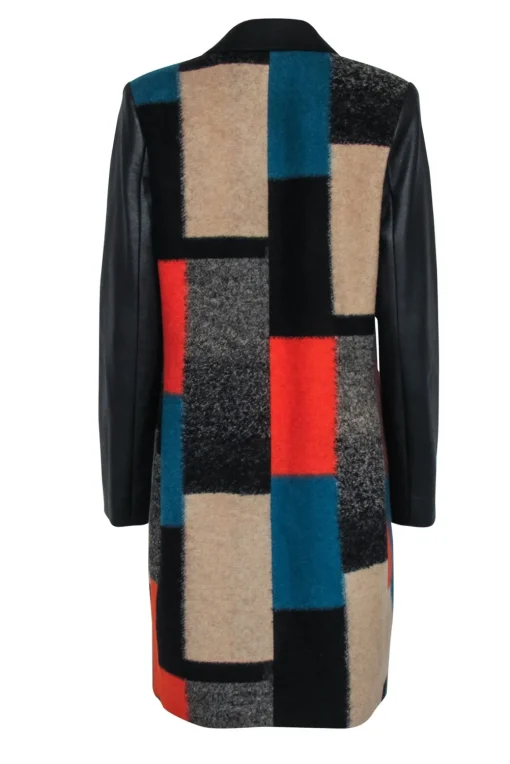 BCBG Max Azria - Black, Teal, & Orange Color Block Print Coat Sz S