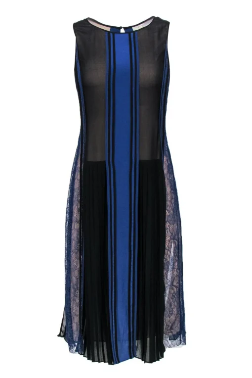 BCBG Max Azria - Blue & Black Lace Trimmed Stripe Tank Dress Sz XXS