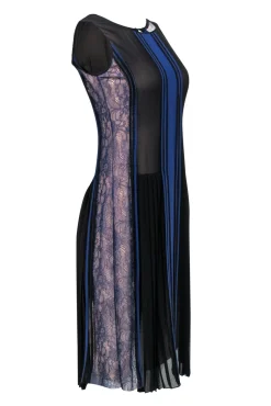 BCBG Max Azria - Blue & Black Lace Trimmed Stripe Tank Dress Sz XXS