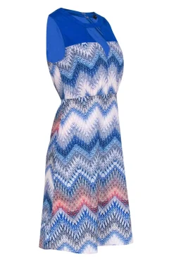 BCBG Max Azria - Blue & White Zig-Zag Print Sleeveless Dress Sz 4
