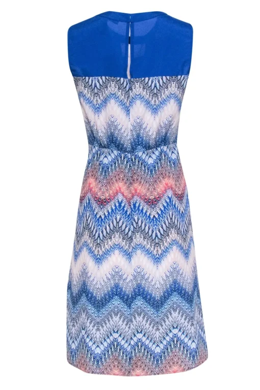 BCBG Max Azria - Blue & White Zig-Zag Print Sleeveless Dress Sz 4