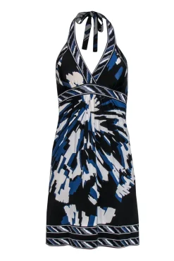 BCBG Max Azria - Blue, Black & White Printed Halter Dress Sz XXS