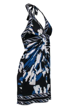 BCBG Max Azria - Blue, Black & White Printed Halter Dress Sz XXS