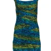 BCBG Max Azria - Blue, Turqouise, & Yellow Snakeskin Print Ruched Mesh Dress Sz S