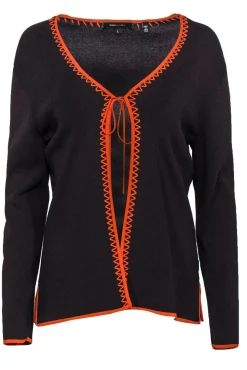 BCBG Max Azria - Brown Tie Front Cardigan w/ Orange Trim Sz L