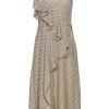 BCBG Max Azria - Cream & Navy Floral Polka Dot Ruffle Faux Wrap Dress Sz XXS