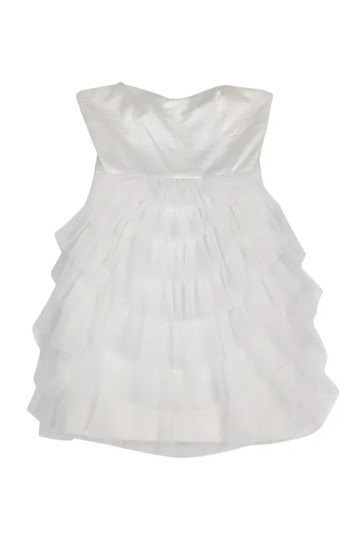BCBG Max Azria - Cream Strapless Ruffle Skirt Dress Sz 0