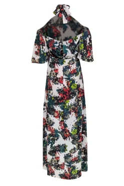 BCBG Max Azria - Green & Multicolor Print Halter Maxi Dress w/ Ruffles Sz 6