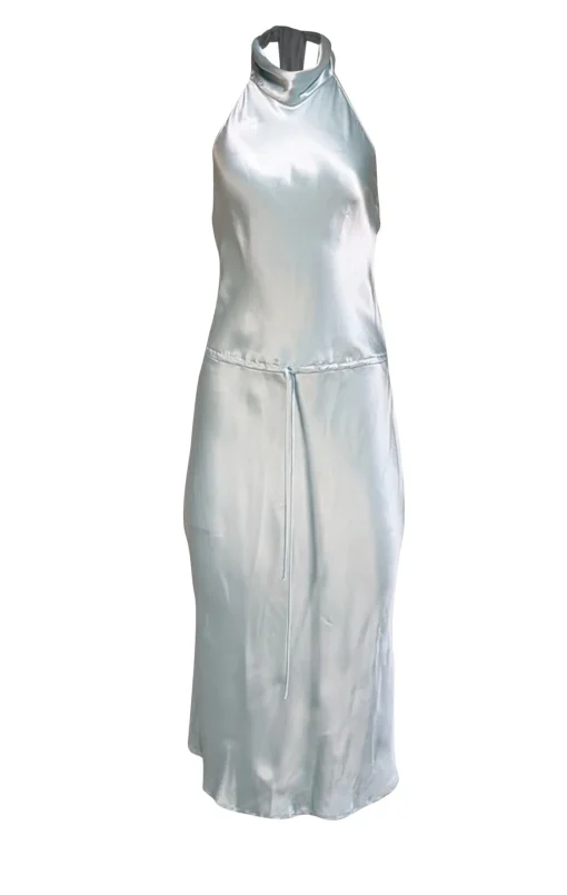 BCBG Max Azria - Light Blue Silk Halter Neck Dress Sz 8