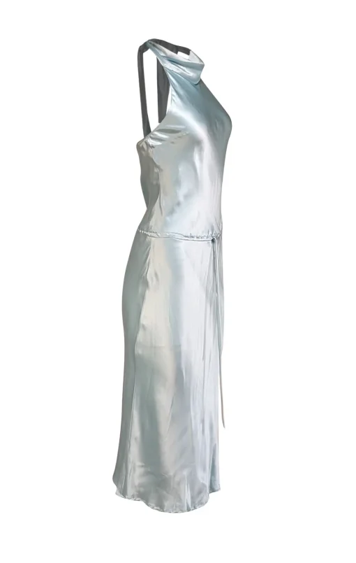 BCBG Max Azria - Light Blue Silk Halter Neck Dress Sz 8