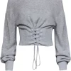 BCBG Max Azria - Light Heather Grey Lace-Up Sweater Sz S