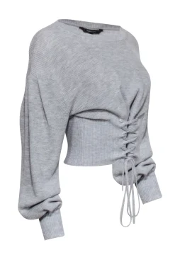 BCBG Max Azria - Light Heather Grey Lace-Up Sweater Sz S