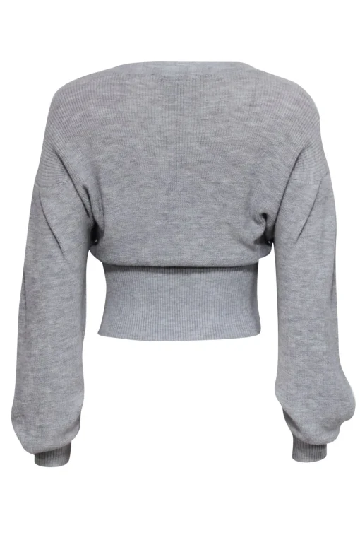 BCBG Max Azria - Light Heather Grey Lace-Up Sweater Sz S
